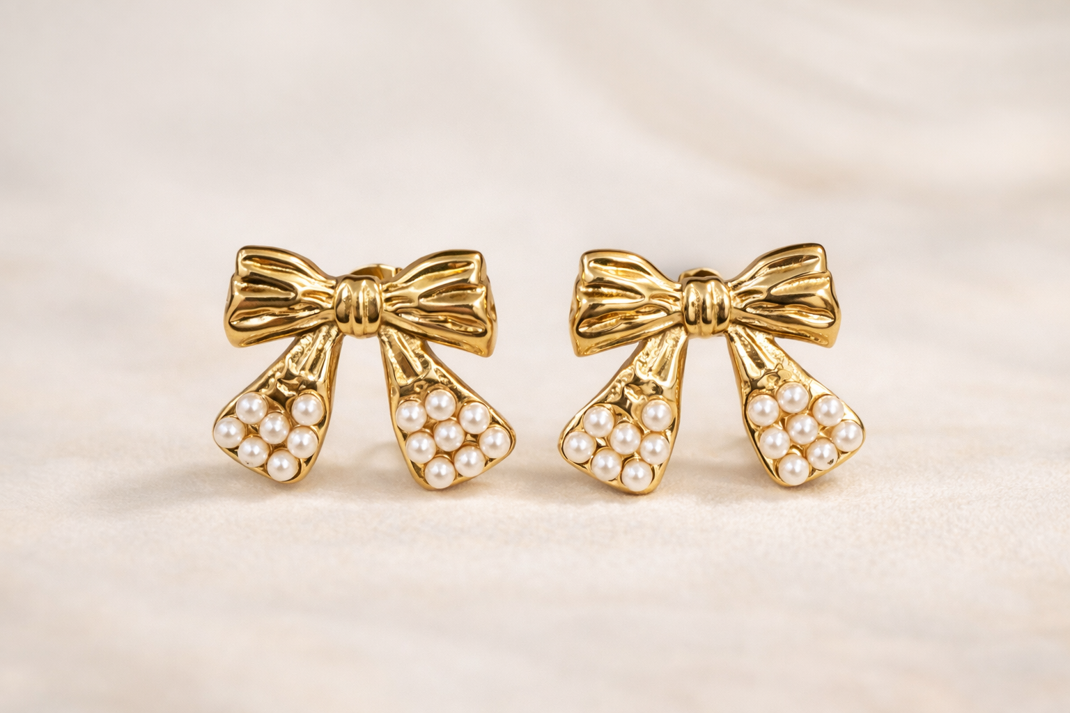 Pearl Bow Stud Earrings